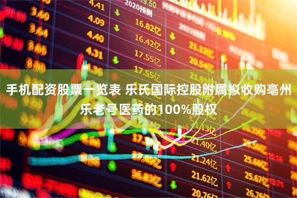 手机配资股票一览表 乐氏国际控股附属拟收购亳州乐老号医药的100%股权